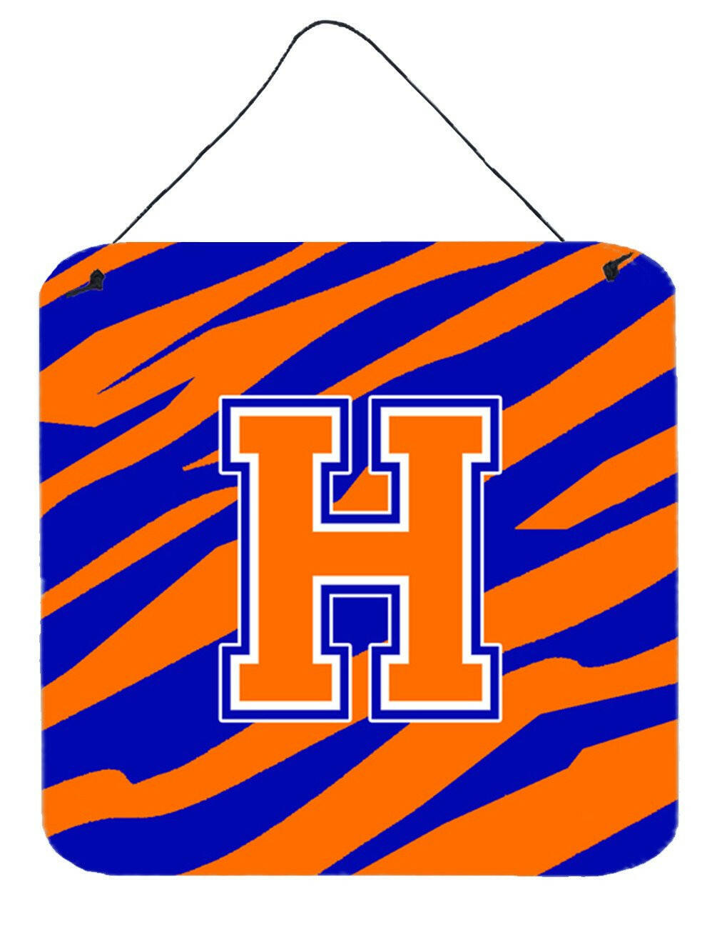 Letter H Initial Tiger Stripe - Blue Orange  Wall or Door Hanging Prints by Caroline's Treasures