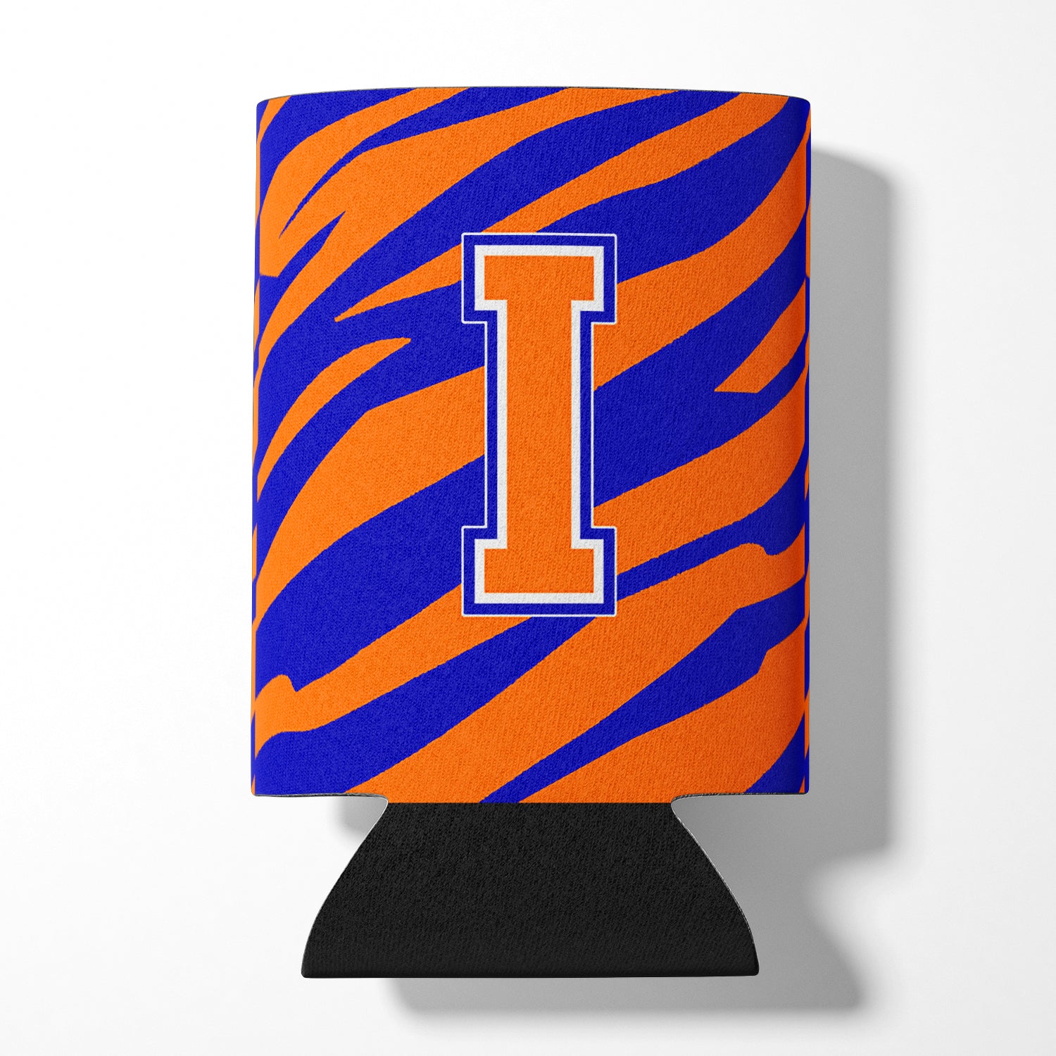 Letter I Initial Monogram Tiger Stripe Blue Orange Can or Bottle Beverage Insulator Hugger.