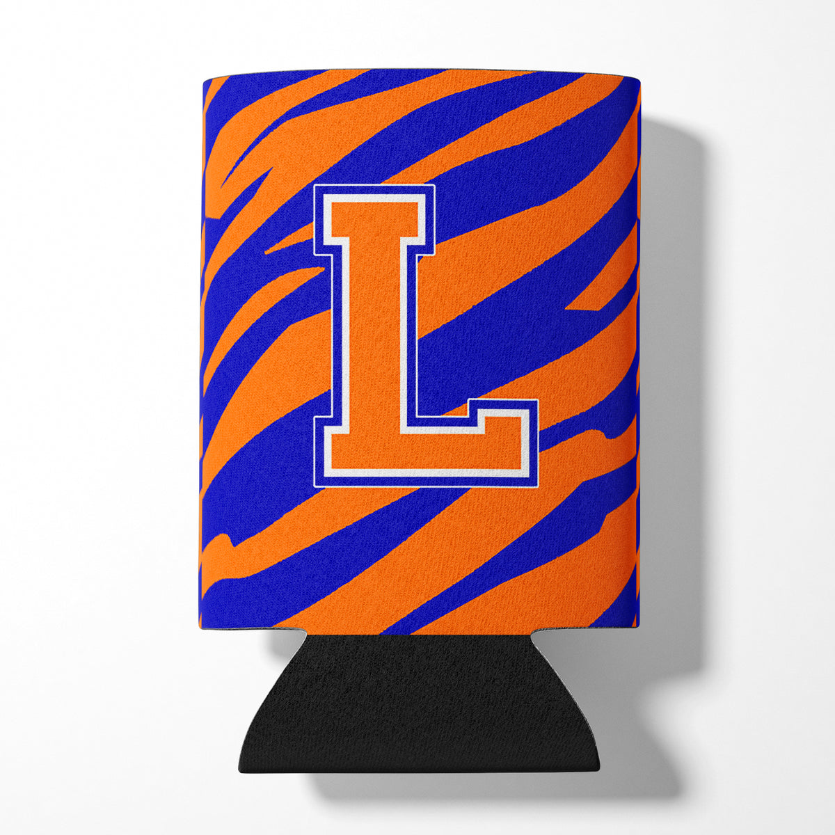 Letter L Initial Monogram Tiger Stripe Blue Orange Can or Bottle Beverage Insulator Hugger.