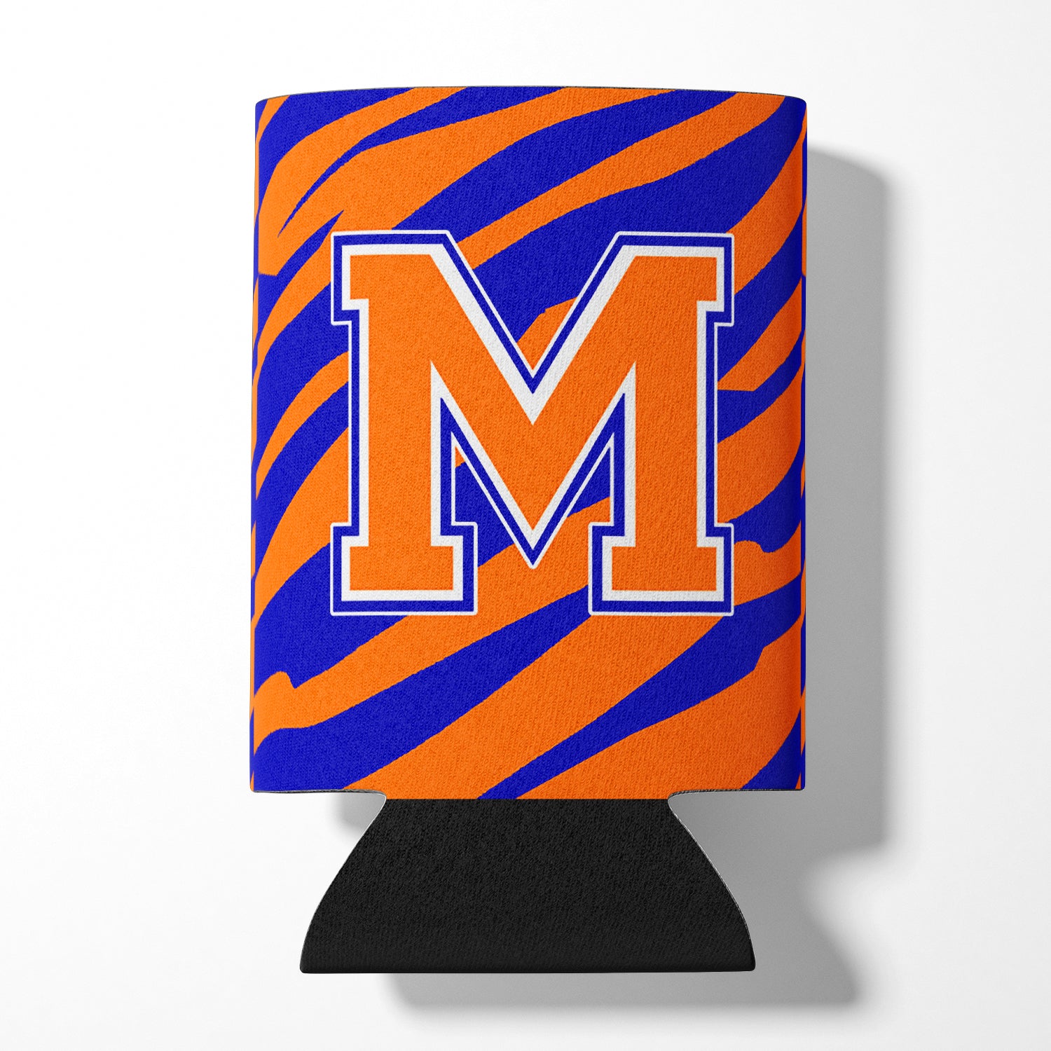 Letter M Initial Monogram Tiger Stripe Blue Orange Can or Bottle Beverage Insulator Hugger.