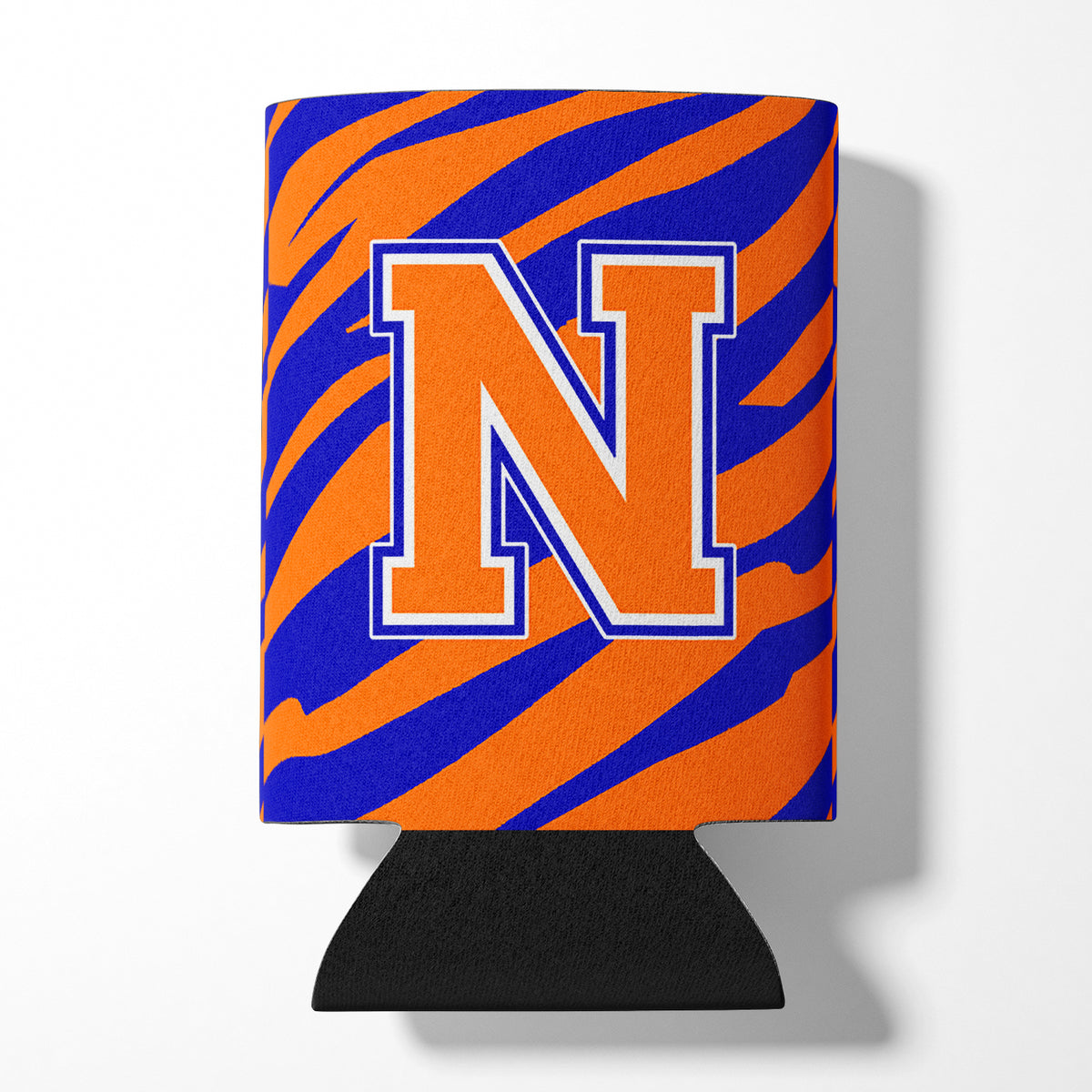 Letter N Initial Monogram Tiger Stripe Blue Orange Can or Bottle Beverage Insulator Hugger.