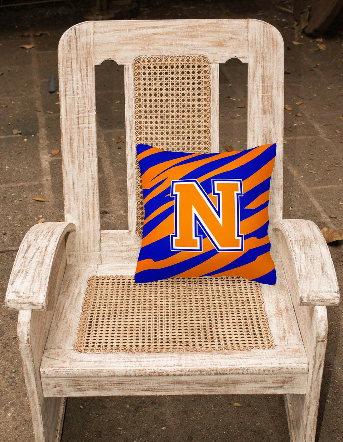 Monogram Initial N Tiger Stripe - Blue Orange Decorative   Canvas Fabric Pillow - the-store.com