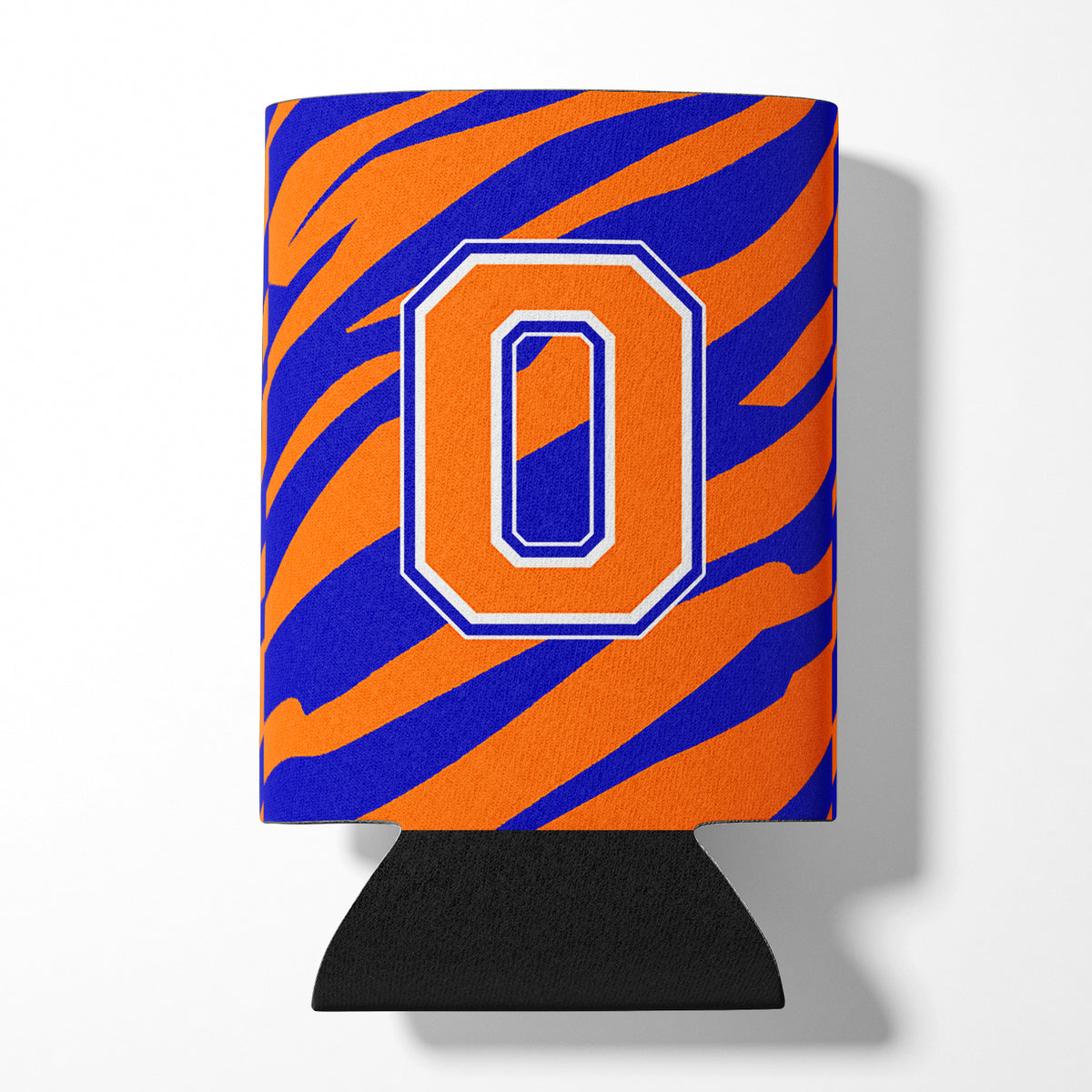 Letter O Initial Monogram Tiger Stripe Blue Orange Can or Bottle Beverage Insulator Hugger.