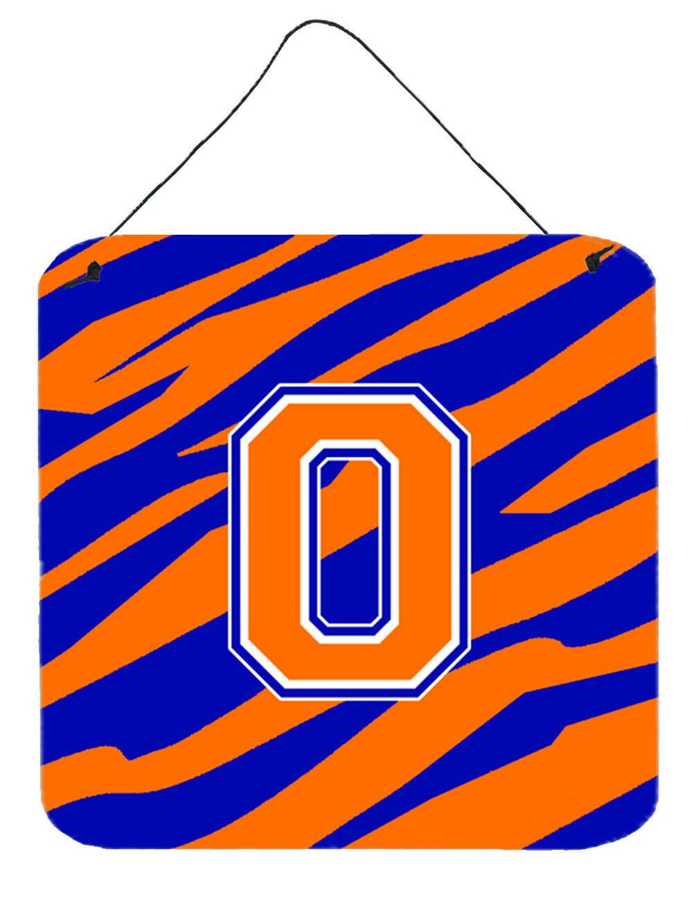 Letter O Initial Tiger Stripe - Blue Orange  Wall or Door Hanging Prints by Caroline&#39;s Treasures