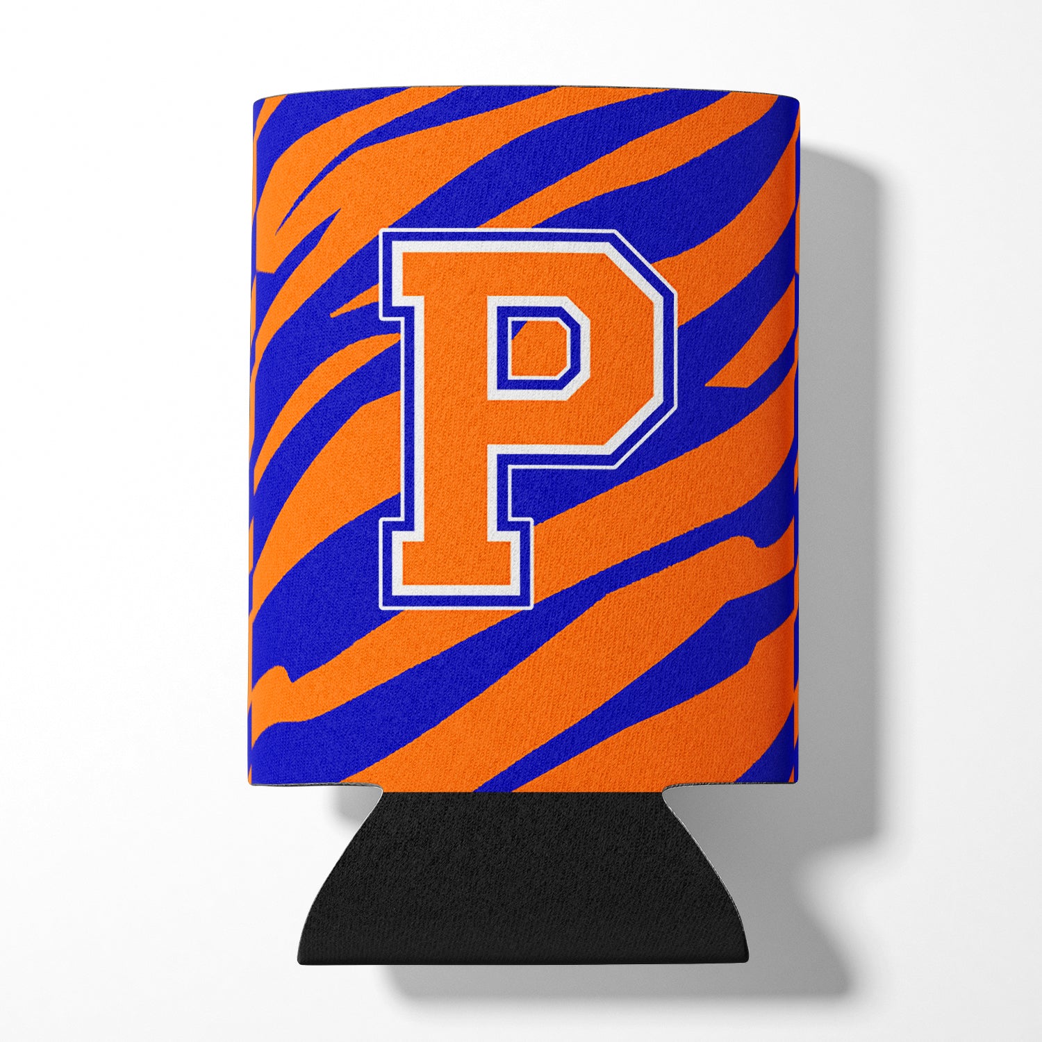 Letter P Initial Monogram Tiger Stripe Blue Orange Can or Bottle Beverage Insulator Hugger.