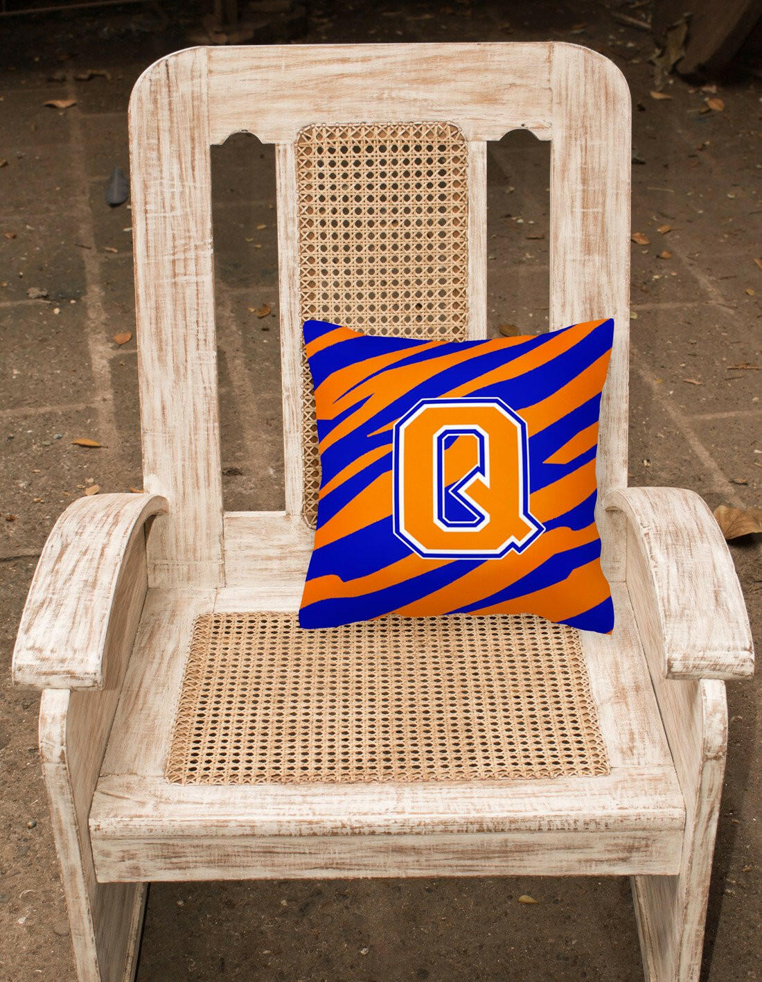 Monogram Initial Q Tiger Stripe - Blue Orange Decorative   Canvas Fabric Pillow - the-store.com