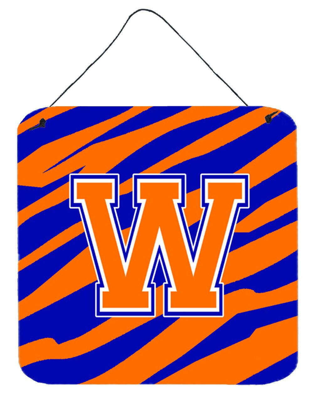 Letter W Initial Tiger Stripe - Blue Orange  Wall or Door Hanging Prints by Caroline&#39;s Treasures