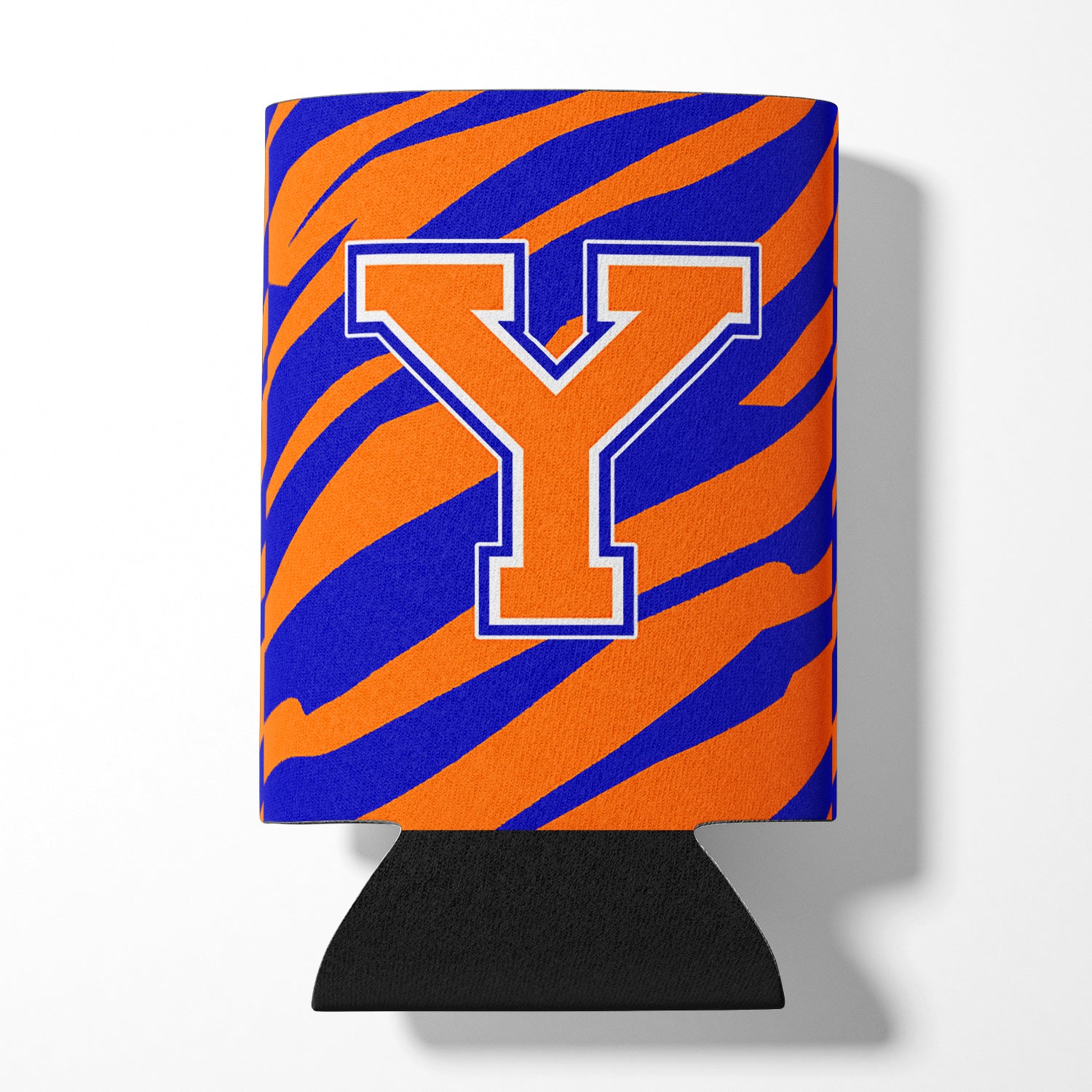 Letter Y Initial Monogram Tiger Stripe Blue Orange Can or Bottle Beverage Insulator Hugger.