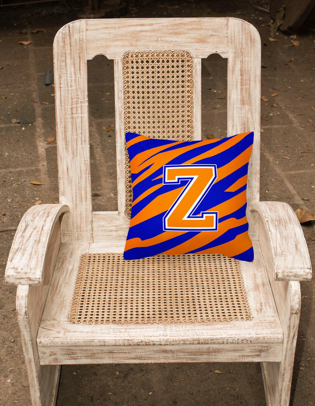 Monogram Initial Z Tiger Stripe - Blue Orange Decorative   Canvas Fabric Pillow - the-store.com