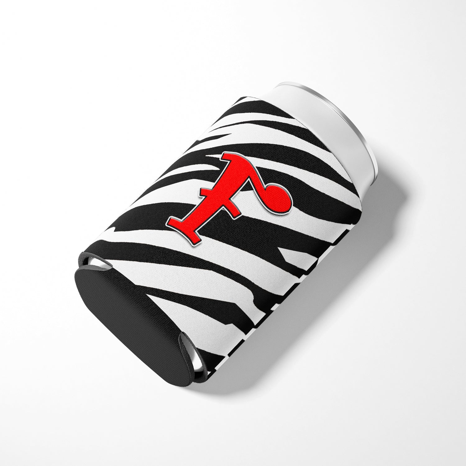 Letter F Initial Monogram - Zebra Red Can or Bottle Beverage Insulator Hugger.