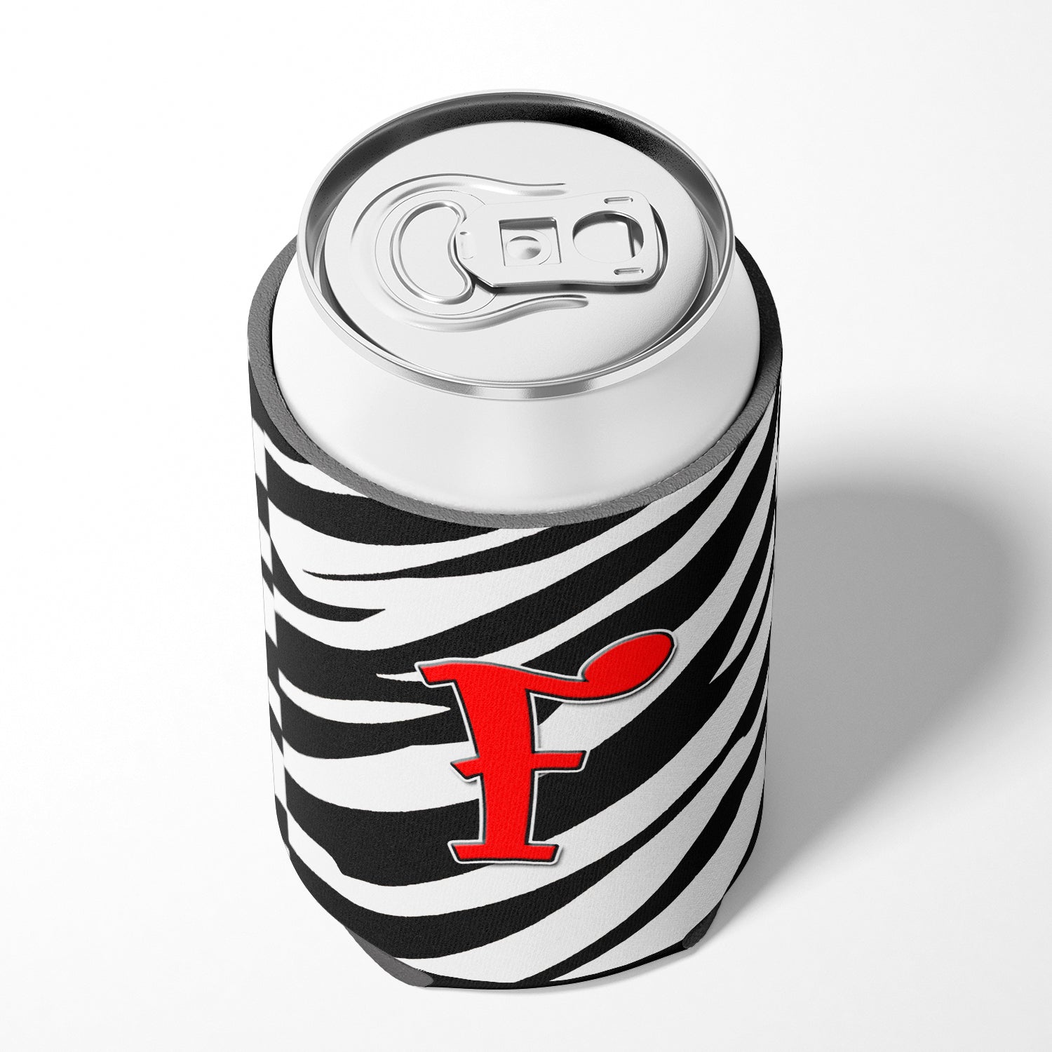 Letter F Initial Monogram - Zebra Red Can or Bottle Beverage Insulator Hugger.