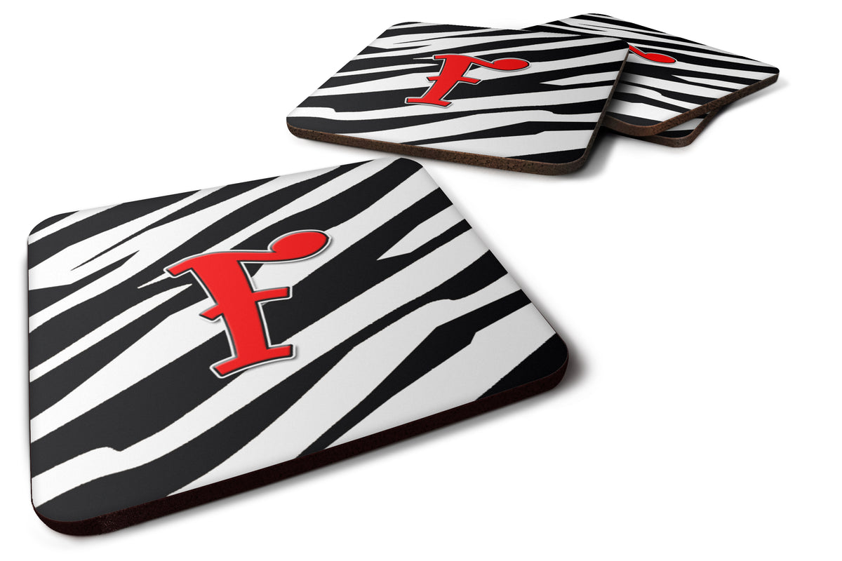 Set of 4 Monogram - Zebra Red Foam Coasters Initial Letter F - the-store.com