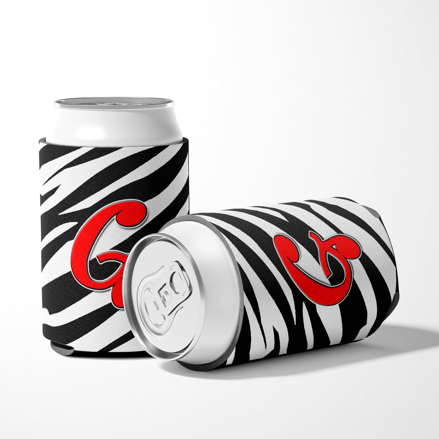 Letter G Initial Monogram - Zebra Red Can or Bottle Beverage Insulator Hugger.