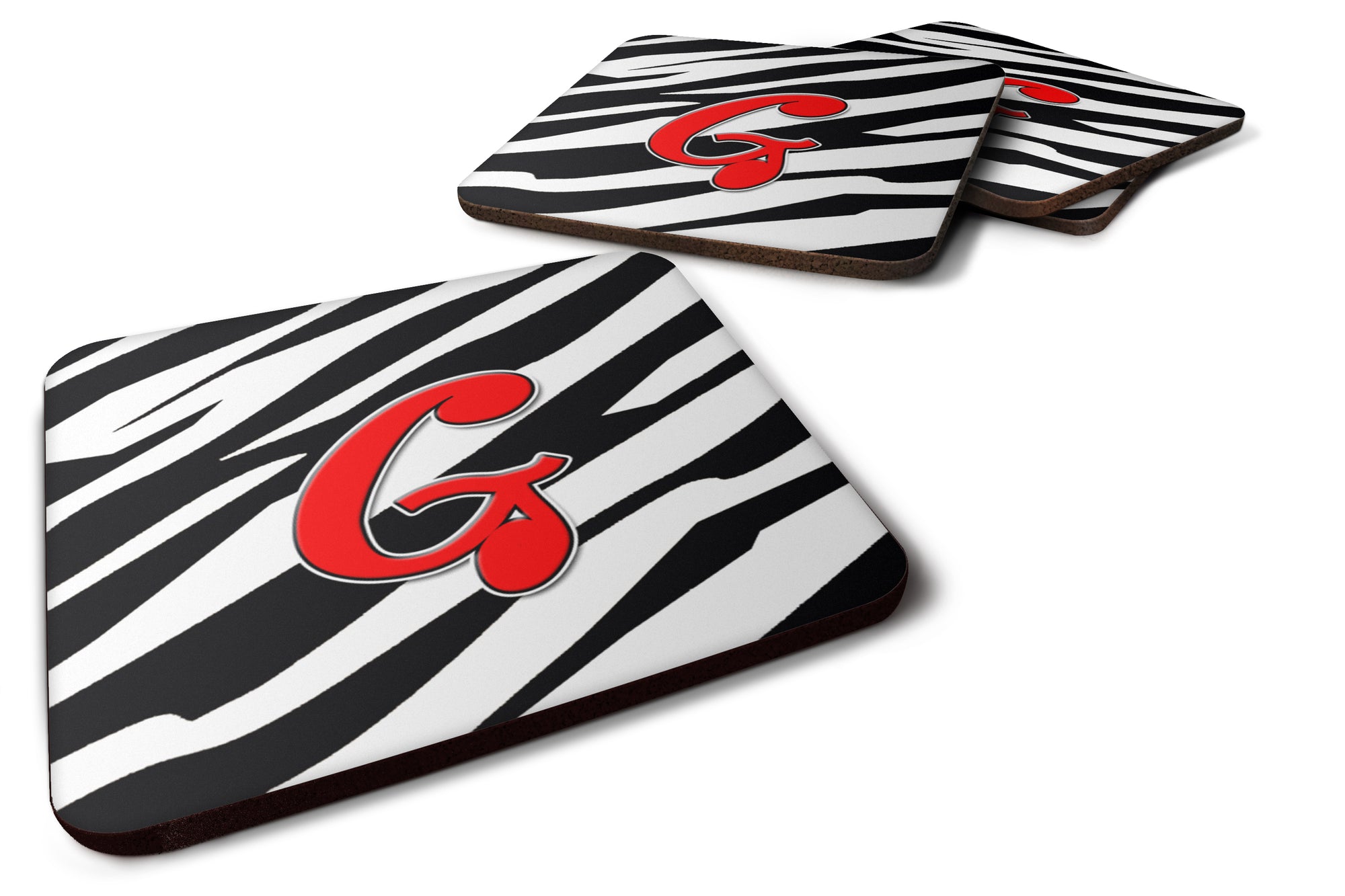 Set of 4 Monogram - Zebra Red Foam Coasters Initial Letter G - the-store.com