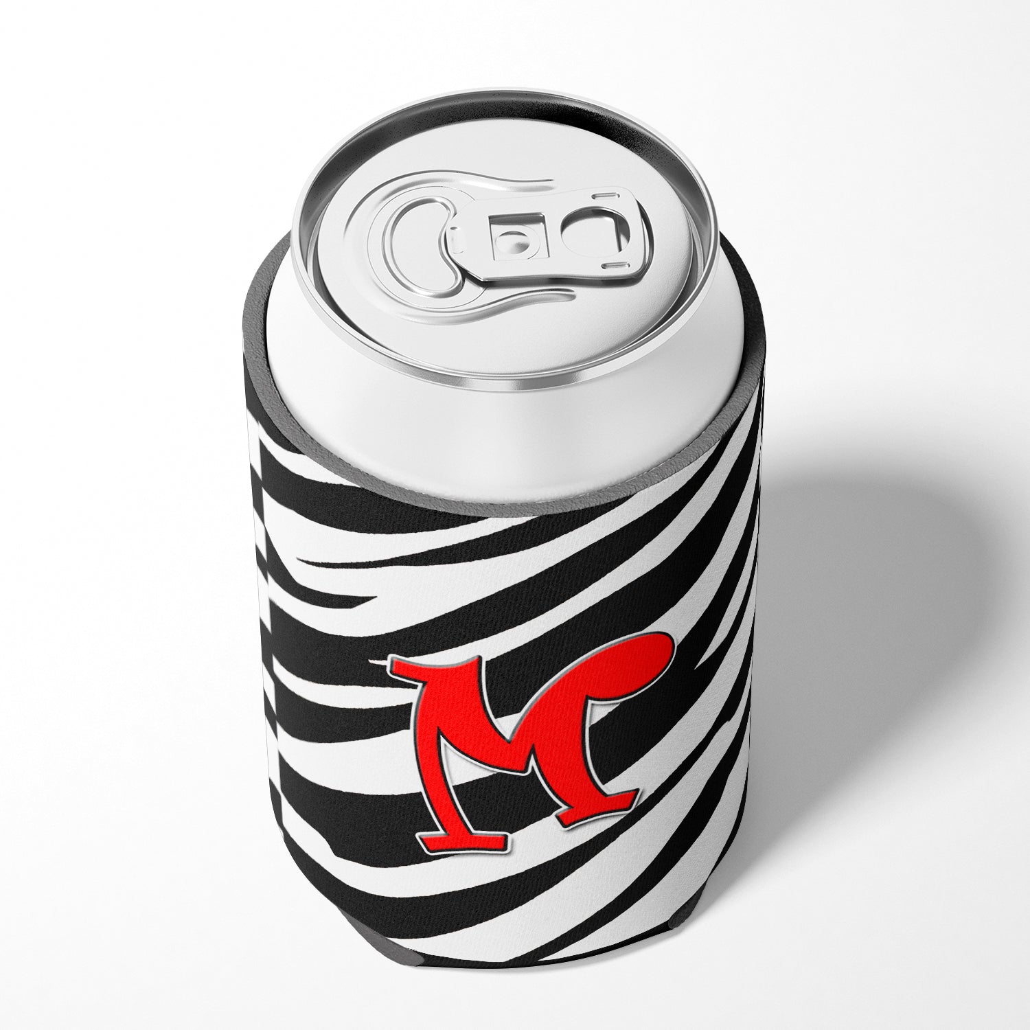 Letter M Initial Monogram - Zebra Red Can or Bottle Beverage Insulator Hugger.