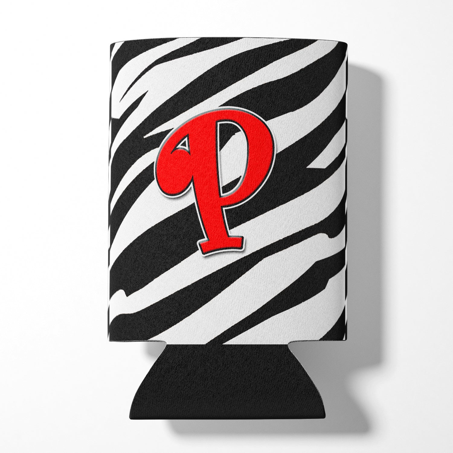 Letter P Initial Monogram - Zebra Red Can or Bottle Beverage Insulator Hugger.