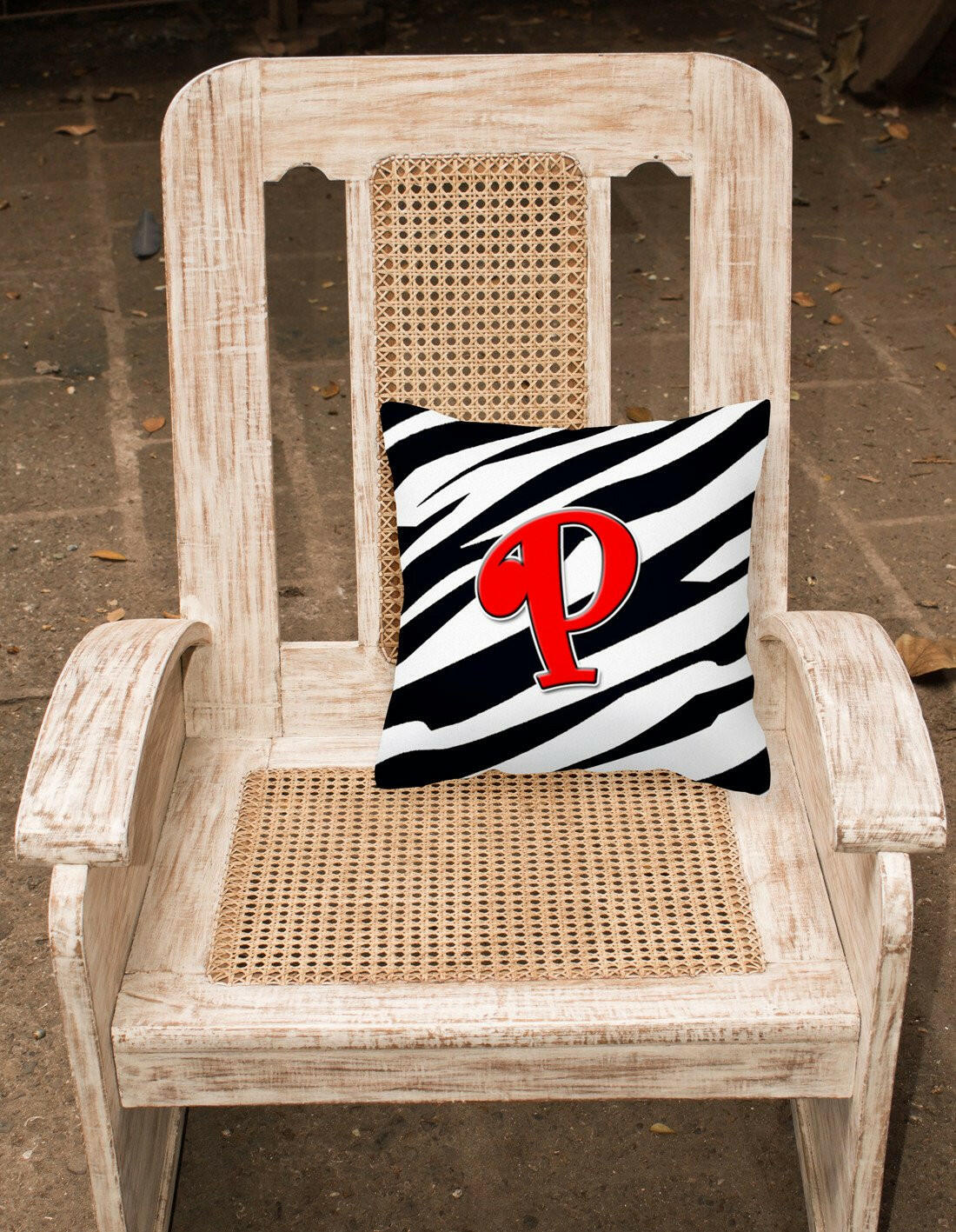 Monogram Initial P Zebra Red Decorative   Canvas Fabric Pillow CJ1024 - the-store.com