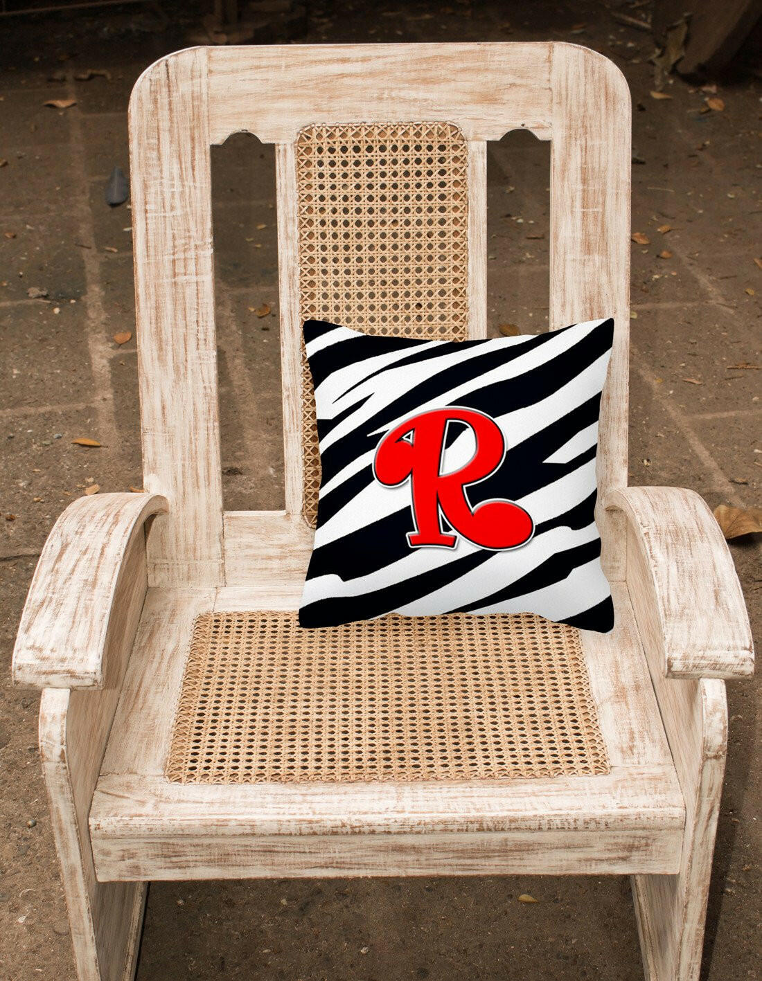 Monogram Initial R Zebra Red Decorative   Canvas Fabric Pillow CJ1024 - the-store.com