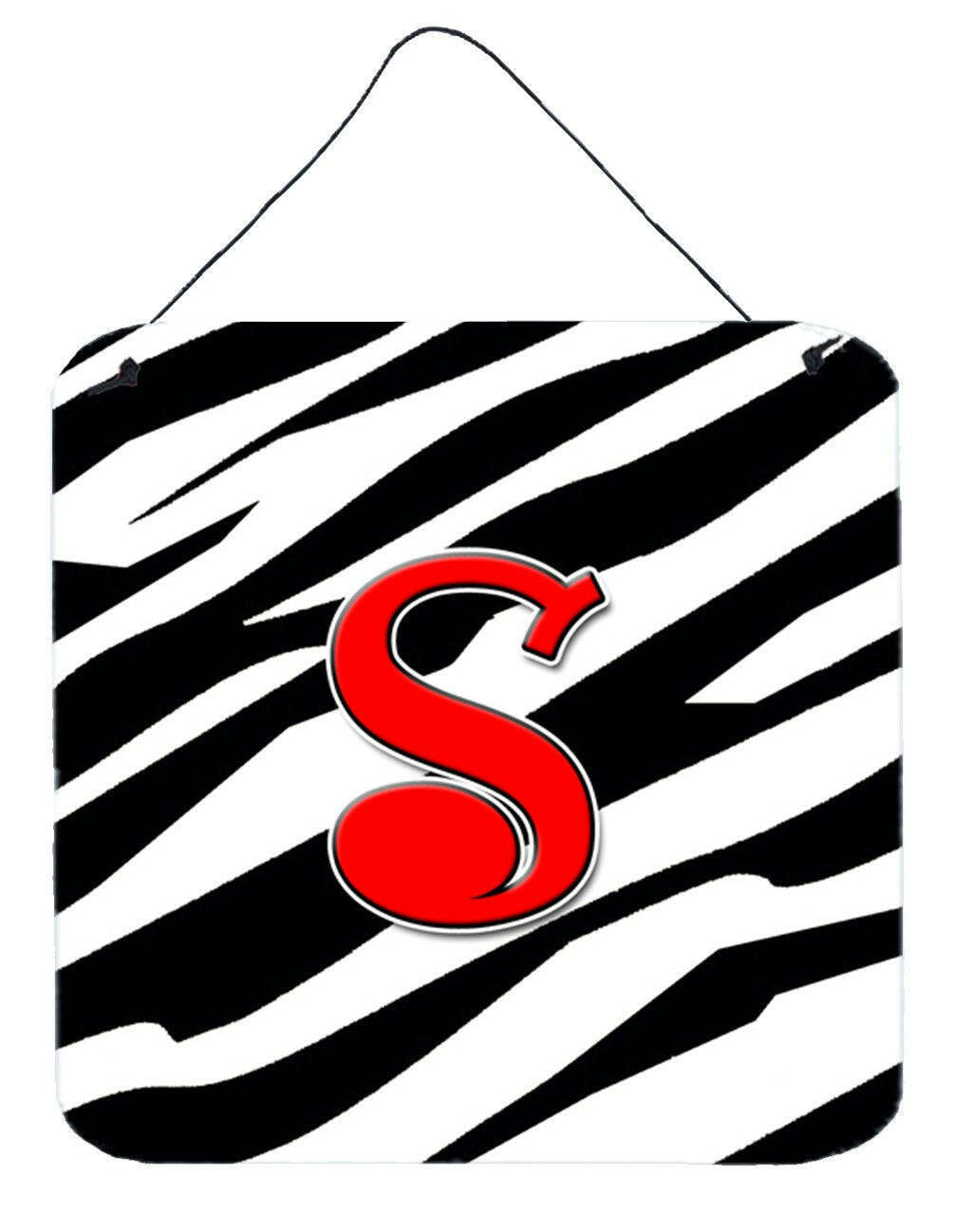 Letter S Initial Monogram - Zebra Red Wall or Door Hanging Prints by Caroline&#39;s Treasures