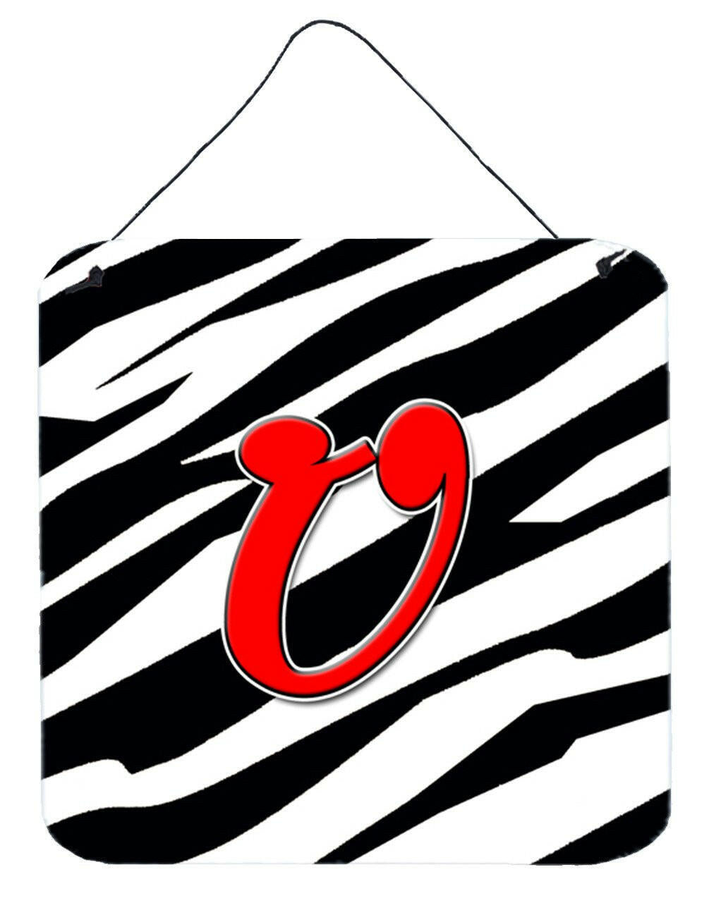 Letter U Initial Monogram - Zebra Red Wall or Door Hanging Prints by Caroline's Treasures