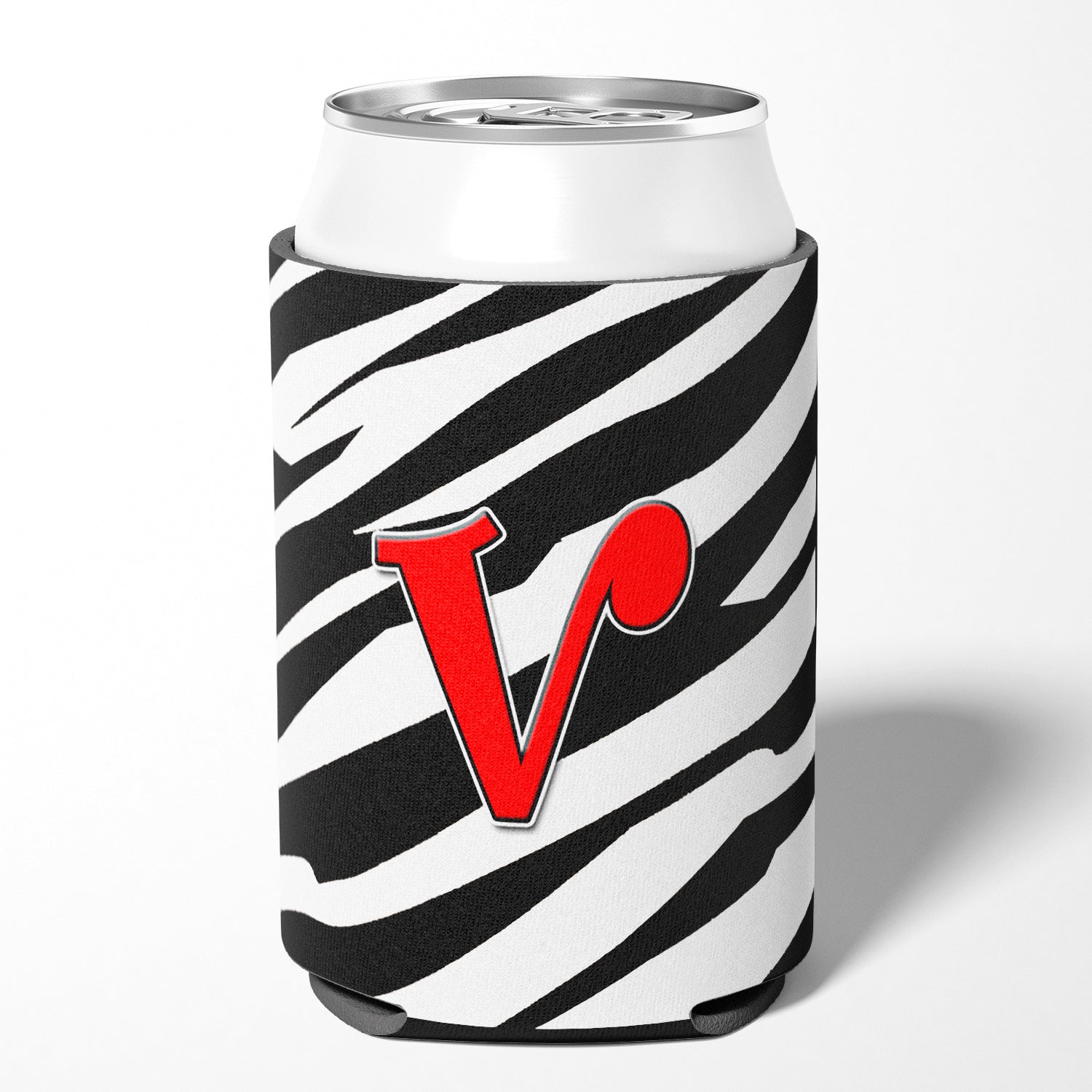 Letter V Initial Monogram - Zebra Red Can or Bottle Beverage Insulator Hugger.