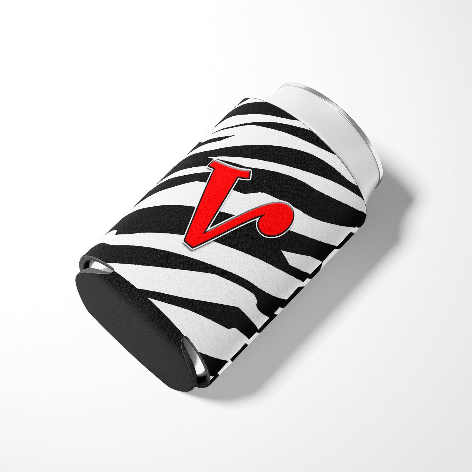 Letter V Initial Monogram - Zebra Red Can or Bottle Beverage Insulator Hugger.