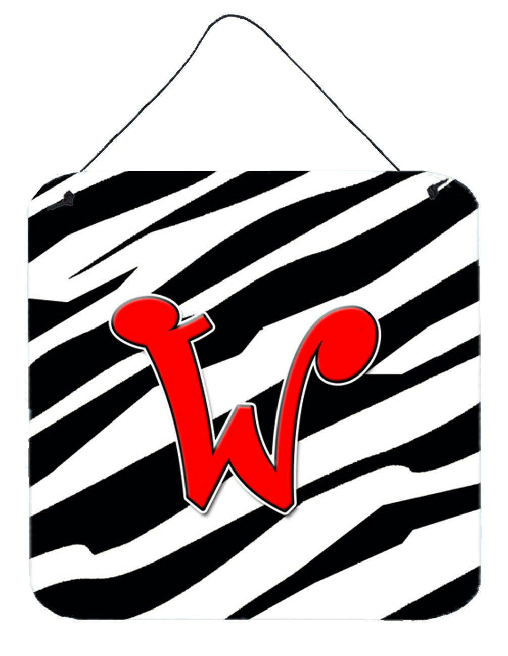 Letter W Initial Monogram - Zebra Red Wall or Door Hanging Prints by Caroline's Treasures