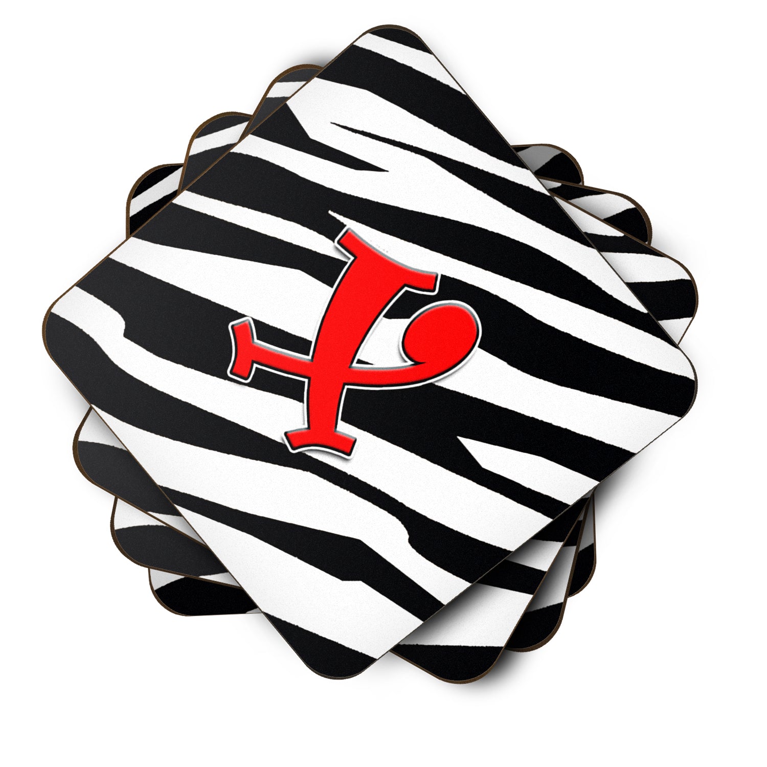 Set of 4 Monogram - Zebra Red Foam Coasters Initial Letter X - the-store.com