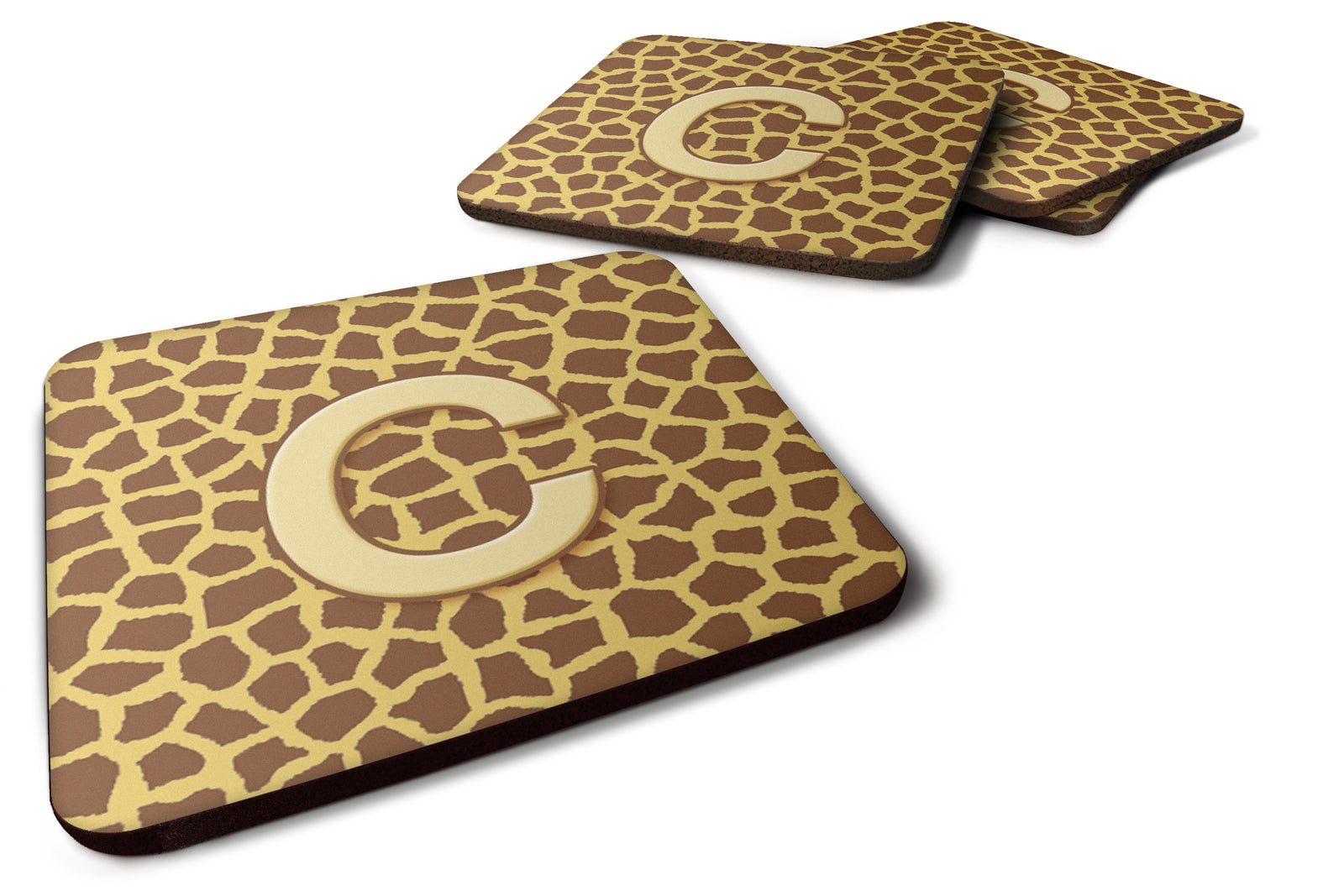 Set of 4 Monogram - Giraffe Foam Coasters Initial Letter C - the-store.com