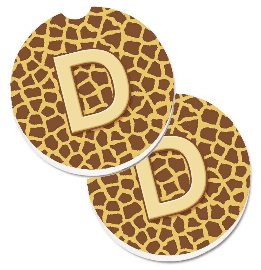 Monogram Initial D Giraffe  Set of 2 Cup Holder Car Coasters CJ1025-DCARC by Caroline&#39;s Treasures