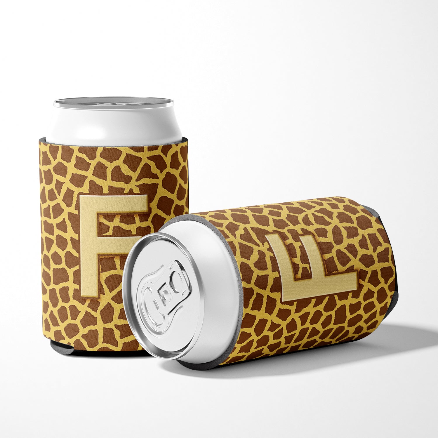 Letter F Initial Monogram - Giraffe Can or Bottle Beverage Insulator Hugger.