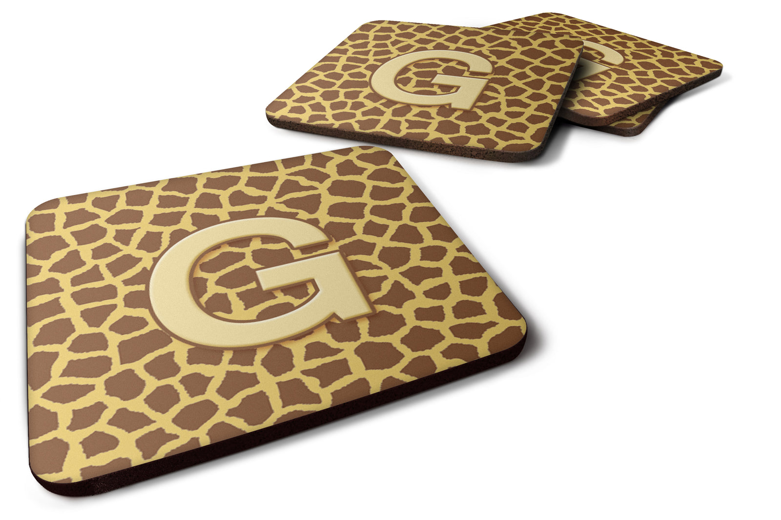 Set of 4 Monogram - Giraffe Foam Coasters Initial Letter G - the-store.com