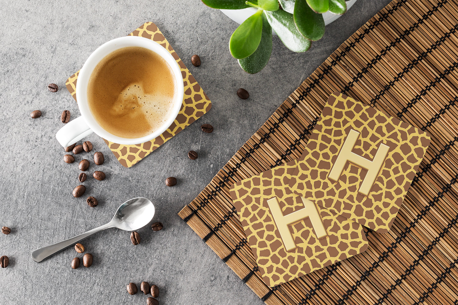 Set of 4 Monogram - Giraffe Foam Coasters Initial Letter H - the-store.com