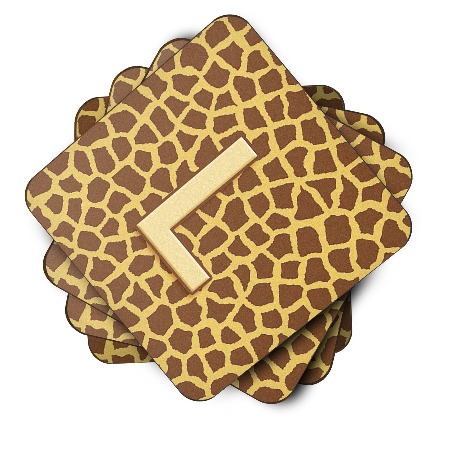 Set of 4 Monogram - Giraffe Foam Coasters Initial Letter L - the-store.com