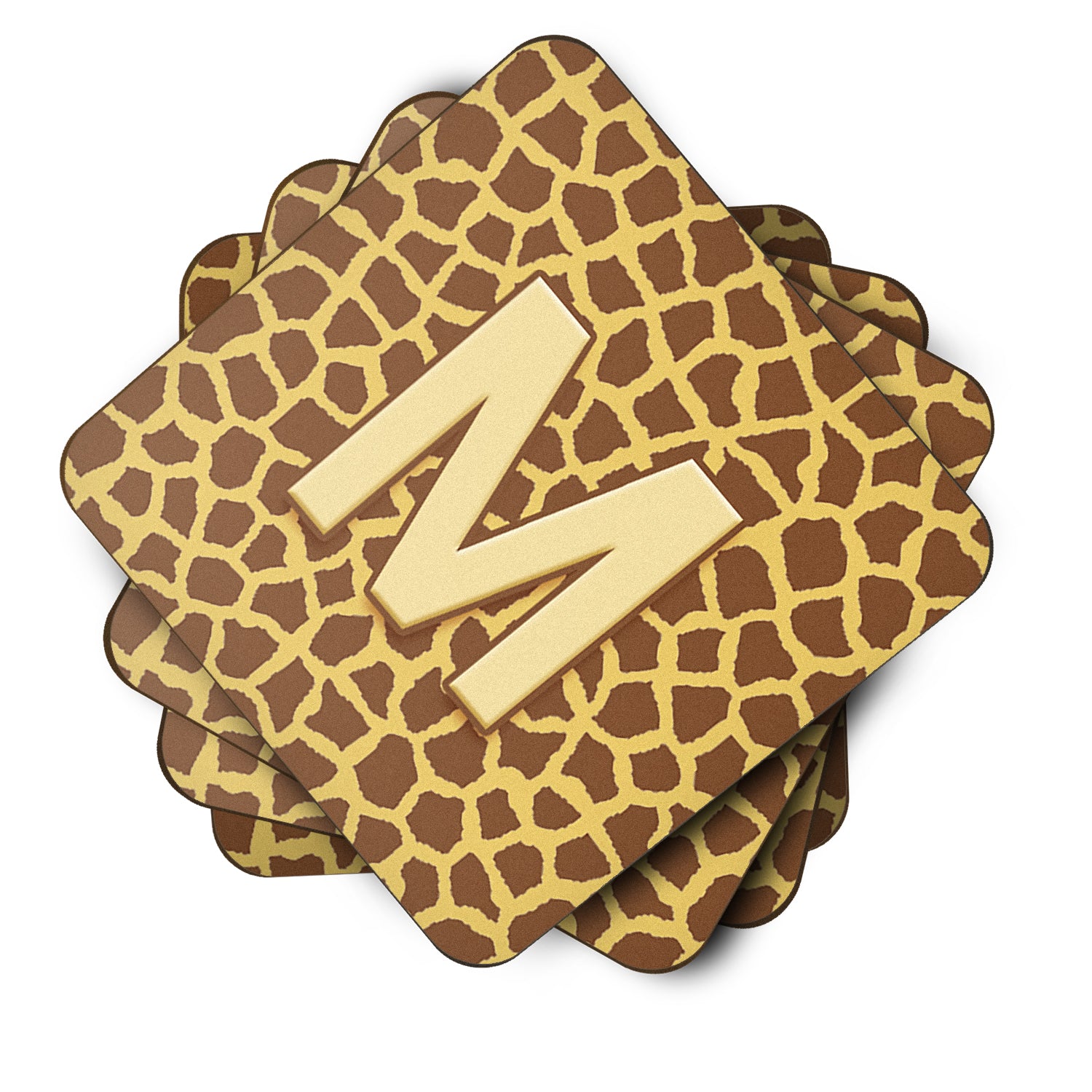 Set of 4 Monogram - Giraffe Foam Coasters Initial Letter M - the-store.com