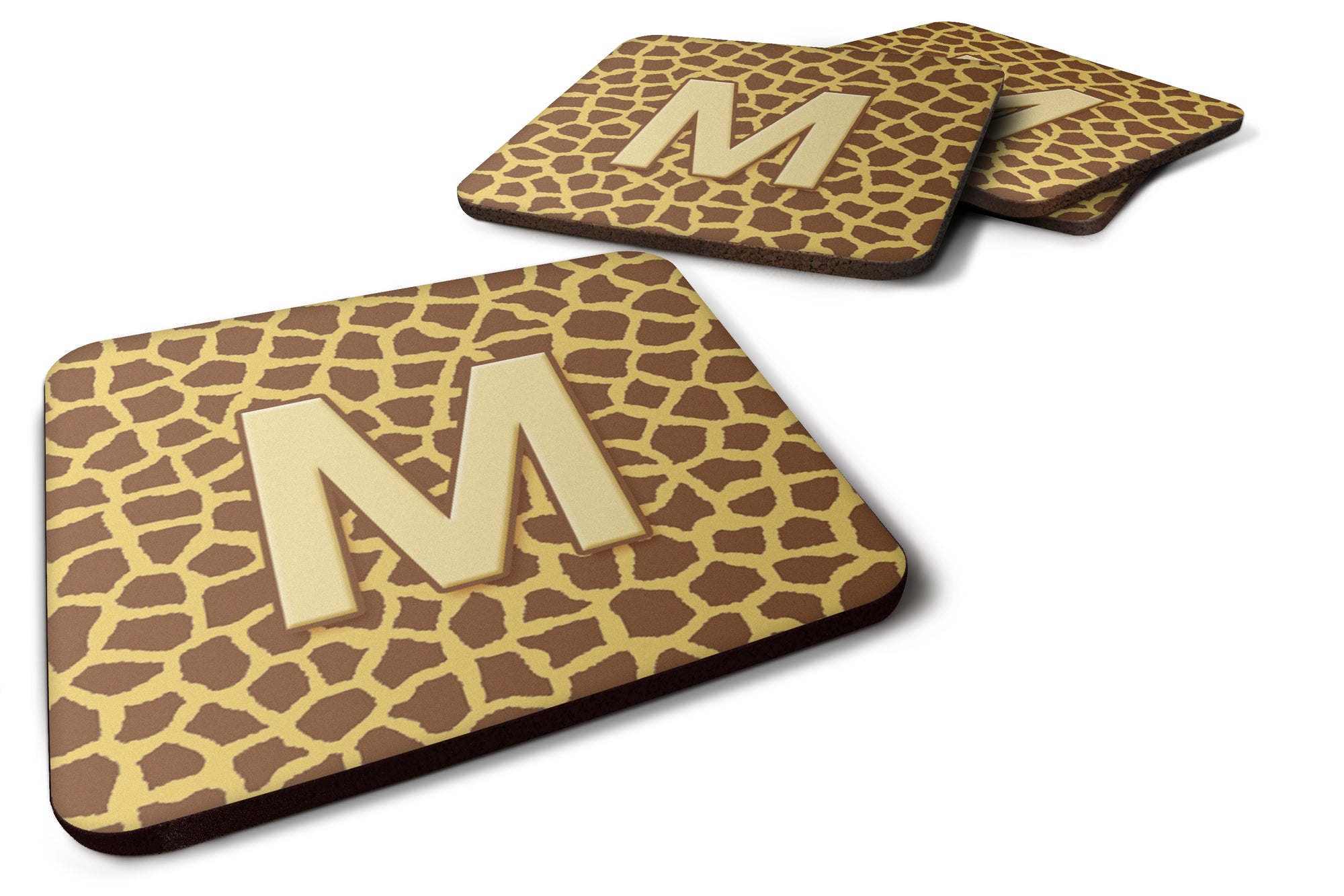 Set of 4 Monogram - Giraffe Foam Coasters Initial Letter M - the-store.com