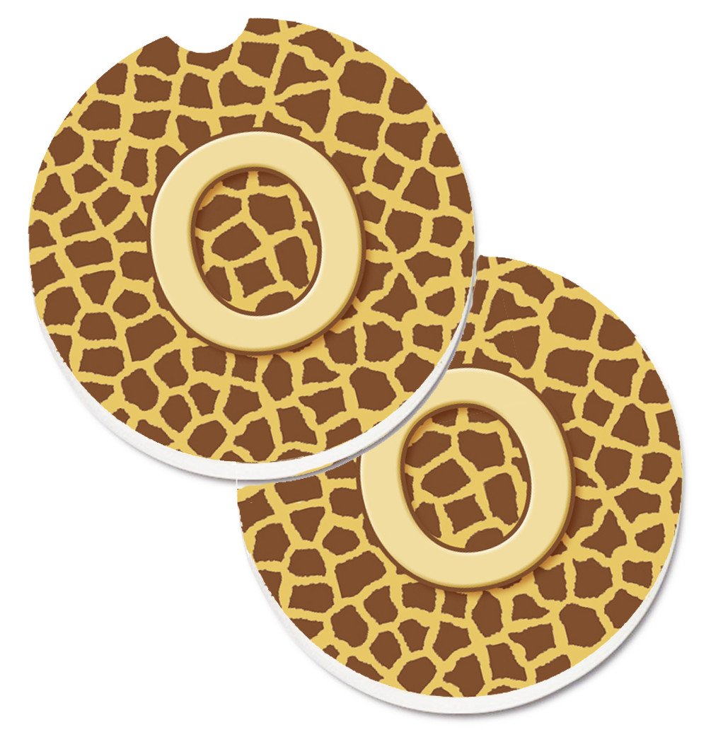 Monogram Initial O Giraffe  Set of 2 Cup Holder Car Coasters CJ1025-OCARC by Caroline's Treasures