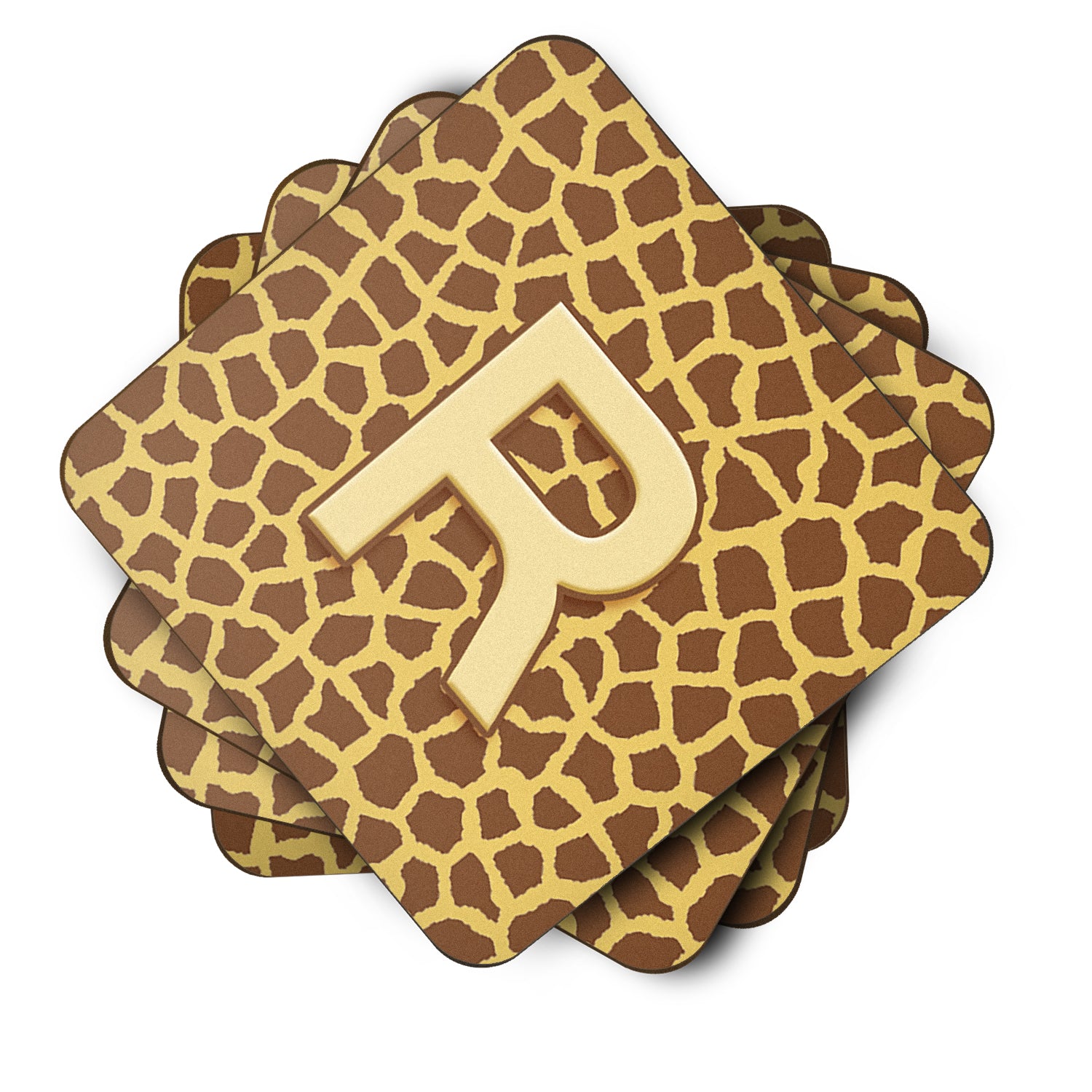 Set of 4 Monogram - Giraffe Foam Coasters Initial Letter R - the-store.com