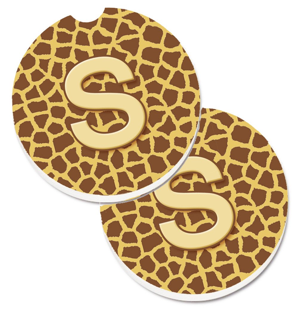 Monogram Initial S Giraffe  Set of 2 Cup Holder Car Coasters CJ1025-SCARC by Caroline's Treasures