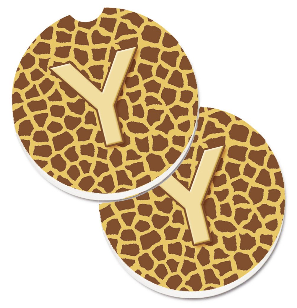 Monogram Initial Y Giraffe  Set of 2 Cup Holder Car Coasters CJ1025-YCARC by Caroline's Treasures