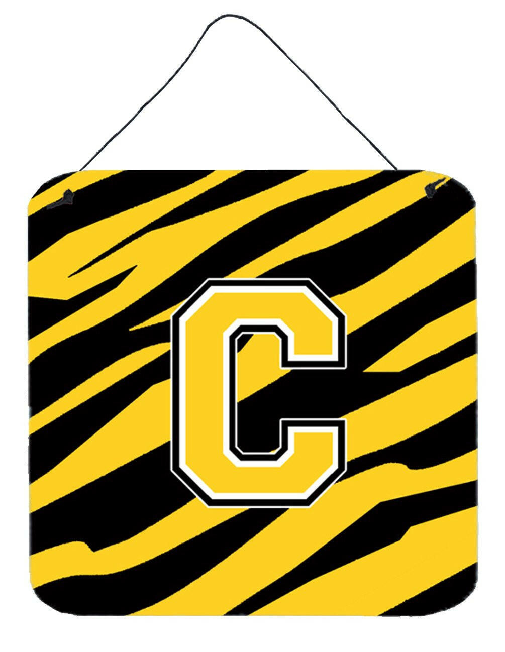 Letter C Initial Tiger Stripe - Black Gold  Wall or Door Hanging Prints by Caroline's Treasures