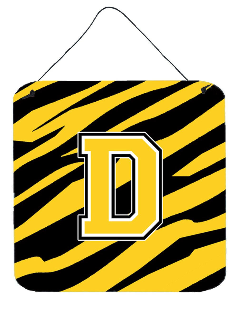 Letter D Initial Tiger Stripe - Black Gold  Wall or Door Hanging Prints by Caroline's Treasures