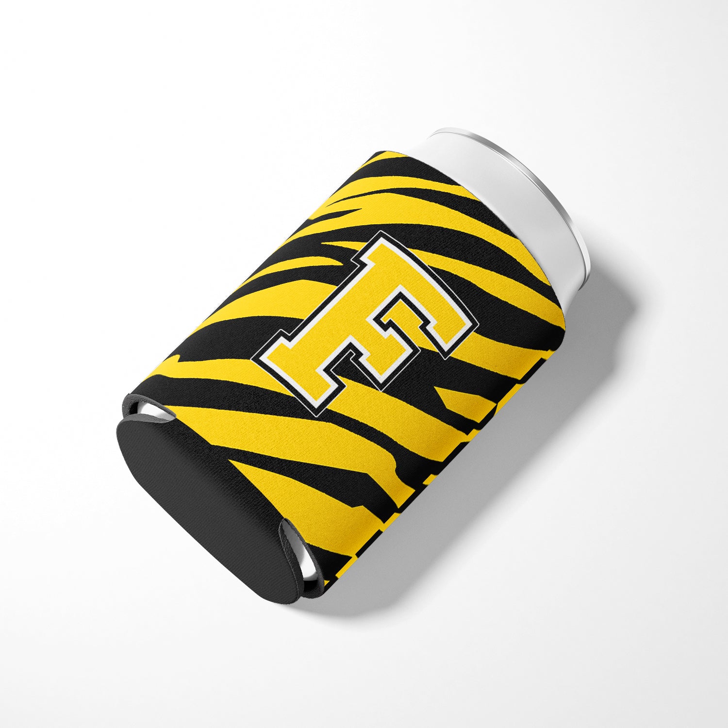 Letter F Initial Monogram - Tiger Stripe - Black Gold Can Beverage Insulator Hugger.