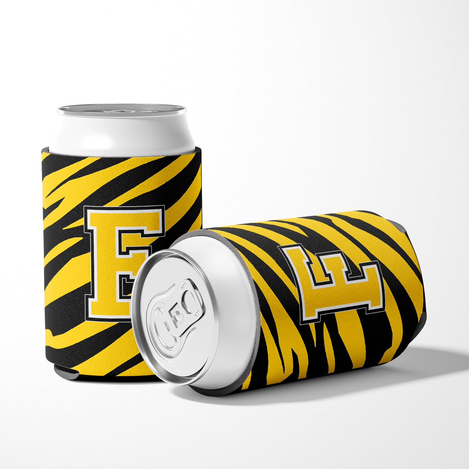 Letter F Initial Monogram - Tiger Stripe - Black Gold Can Beverage Insulator Hugger.