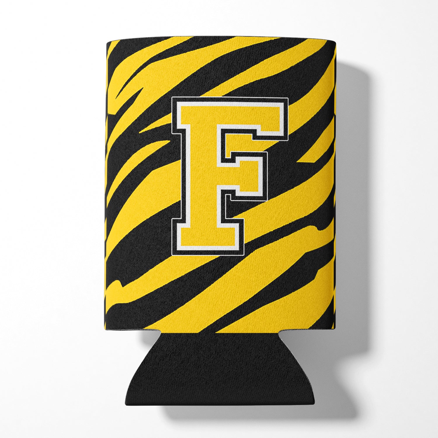 Letter F Initial Monogram - Tiger Stripe - Black Gold Can Beverage Insulator Hugger.