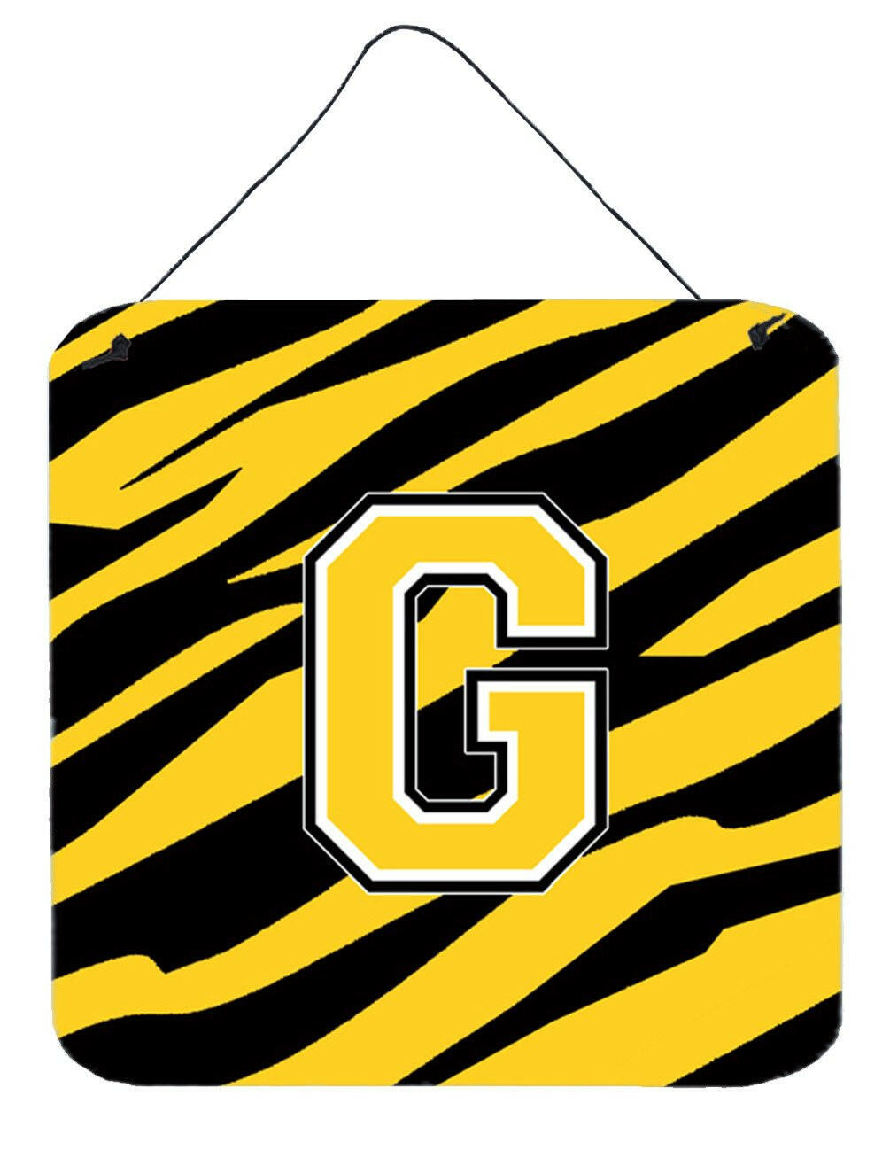 Letter G Initial Tiger Stripe - Black Gold  Wall or Door Hanging Prints by Caroline's Treasures