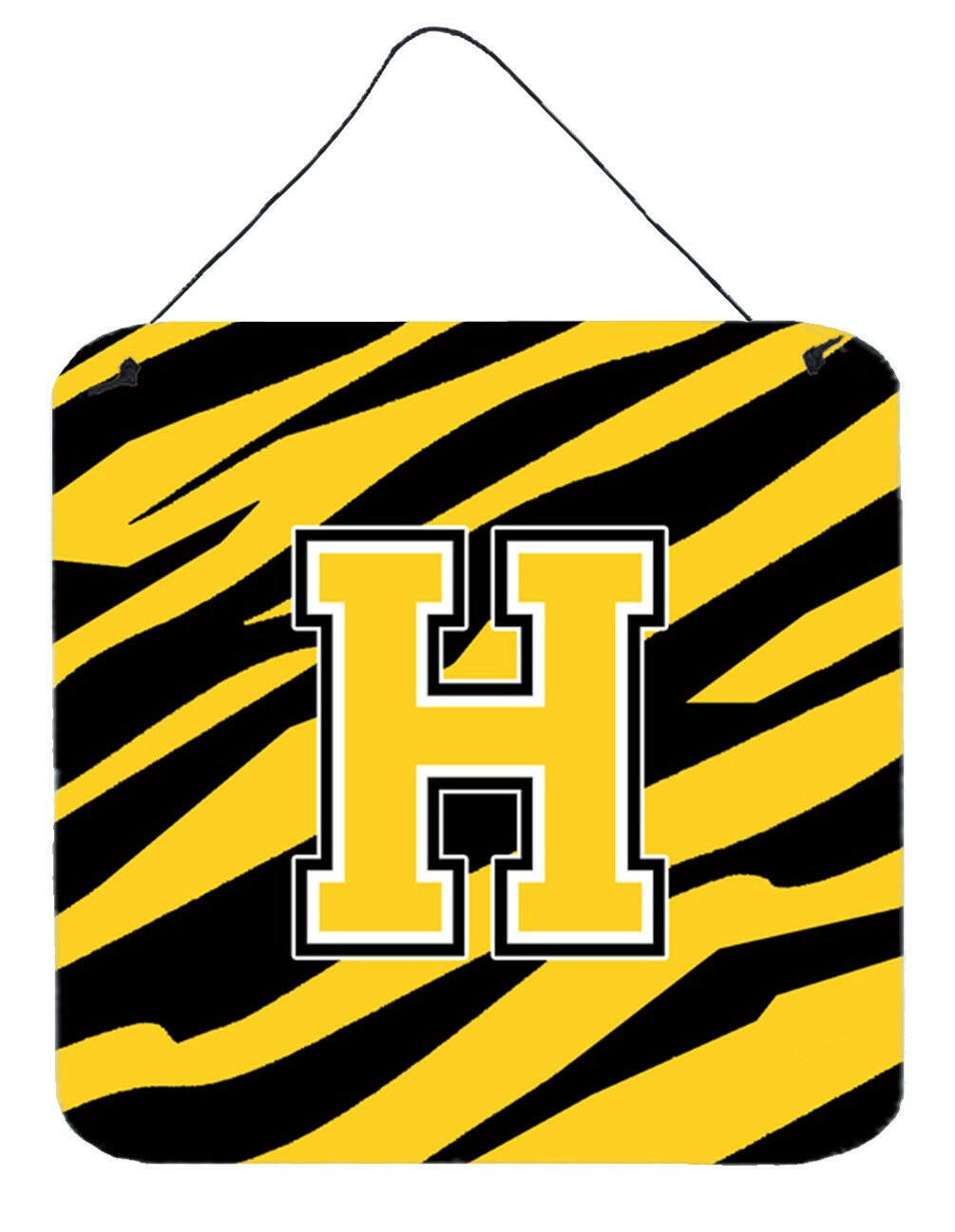 Letter H Initial Tiger Stripe - Black Gold  Wall or Door Hanging Prints by Caroline&#39;s Treasures