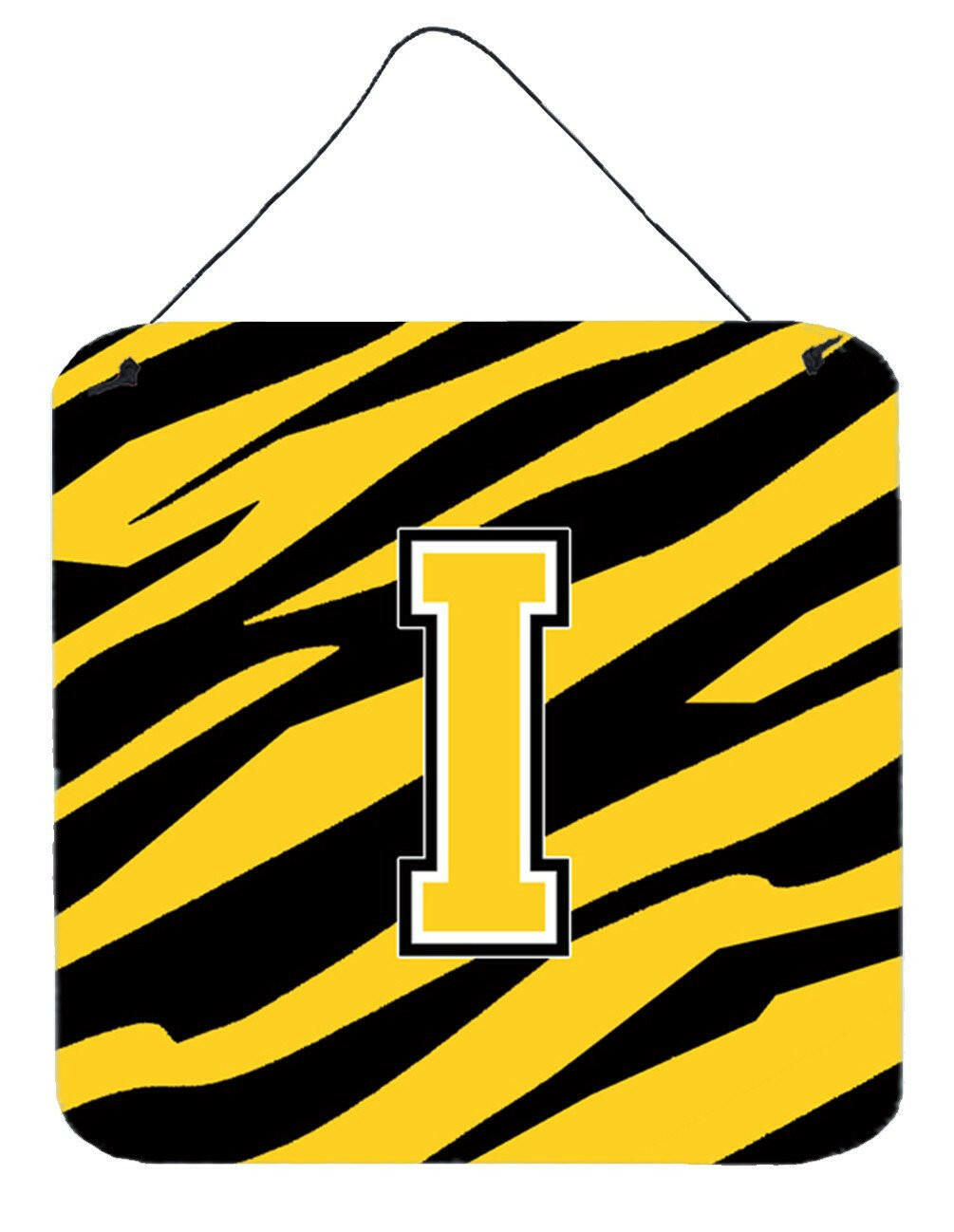 Letter I Initial Tiger Stripe - Black Gold  Wall or Door Hanging Prints by Caroline's Treasures