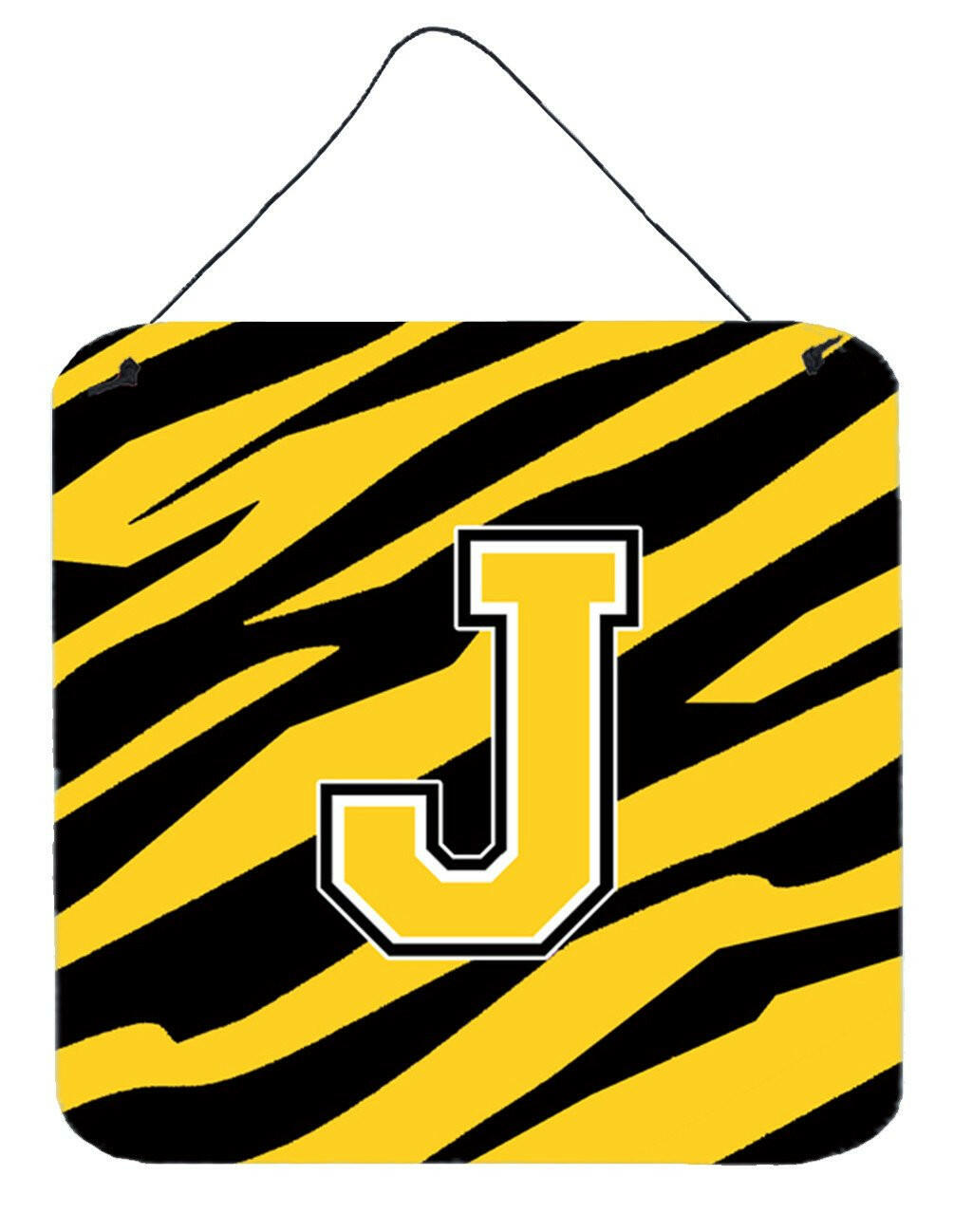 Letter J Initial Tiger Stripe - Black Gold  Wall or Door Hanging Prints by Caroline's Treasures