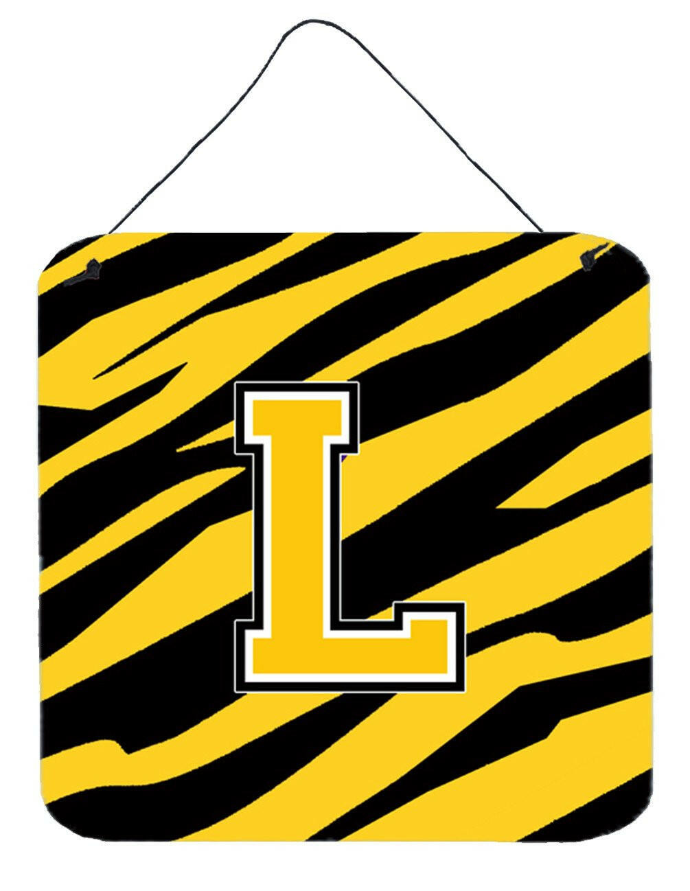 Letter L Initial Tiger Stripe - Black Gold  Wall or Door Hanging Prints by Caroline's Treasures